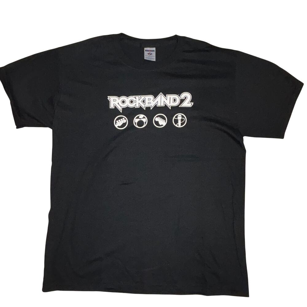 Rock Band 2 PS3 XBOX Tee T-Shirt Large Black Crewneck 2008 Video Gaming Jerzees